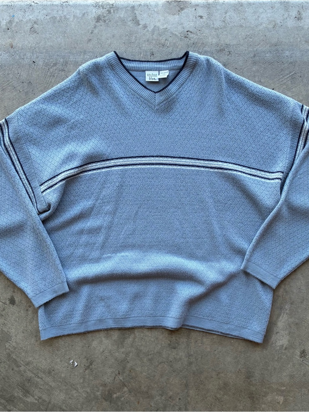 anchor blue Light Blue Men's V-Neck Sweater with Contrast Stripe